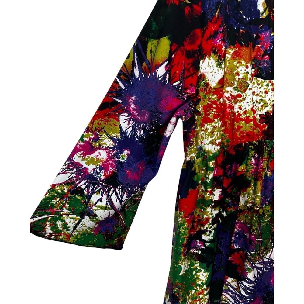 Calessa Beaded Dress Womens Size XL Vibrant Paint Splatter Floral Print V Neck - Picture 7 of 9